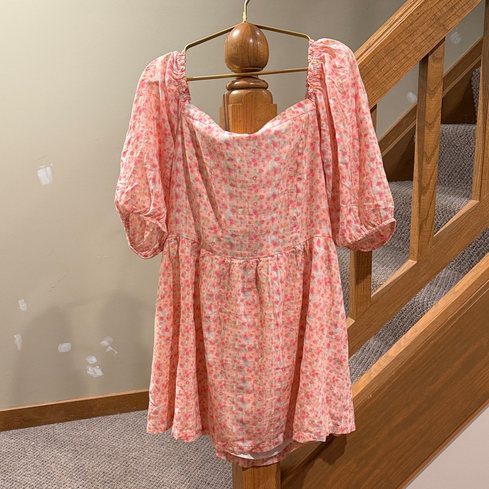 American Eagle Outfitters Pink Floral Square-Neck Mini Dress